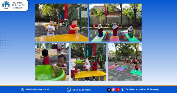 Murid KB-TK Islam Al Azhar 51 Sidoarjo mengajak murid bermain, bergerak, dan merayakan semangat kemerdekaan bersama