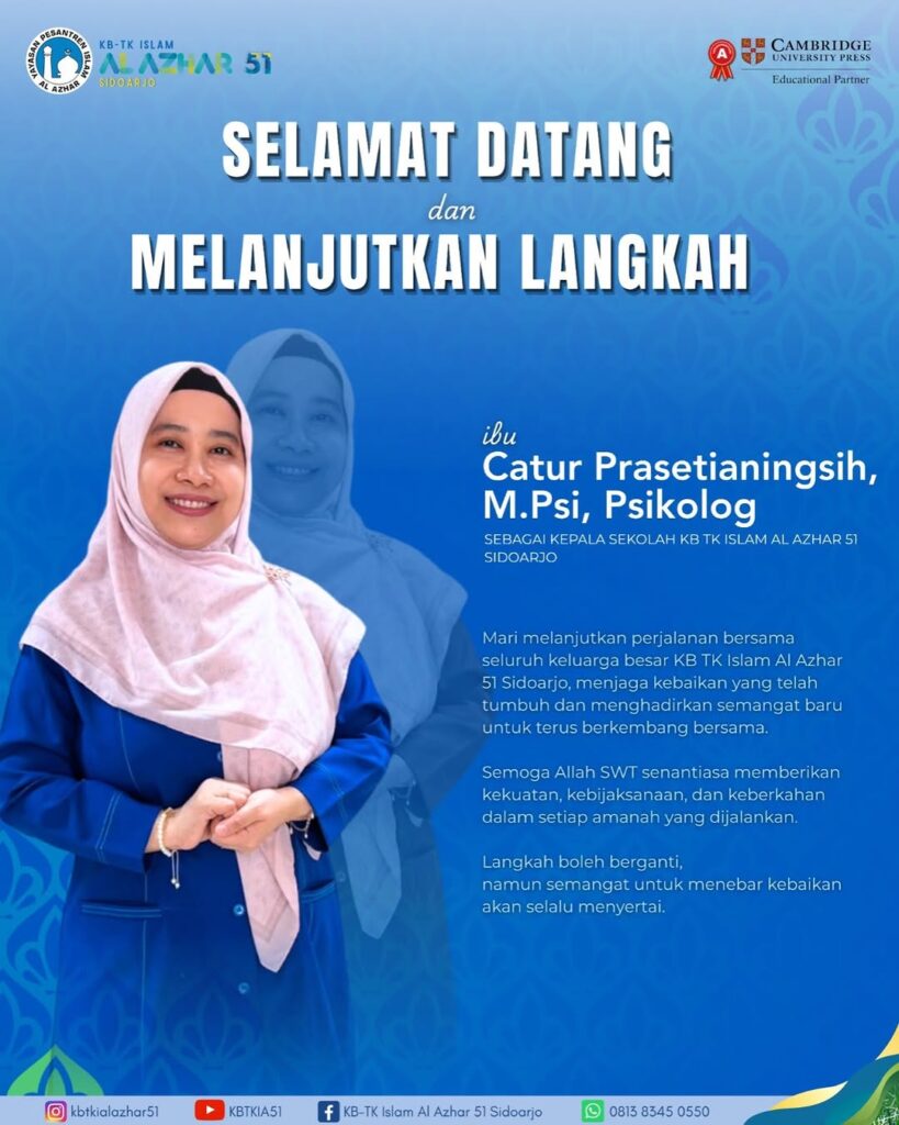 Ibu Catur Prasetianingsih M.Psi Psikolog Kepala Sekolah baru TK Islam Al Azhar 51 Sidoarjo.